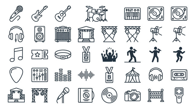 Concert and Music Festival Icons Collection &ndash; 36 Professional Music Event Monoline Vector Icons