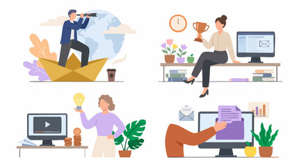 Naklejka premium Business strategy, success, innovation, and digital productivity concepts