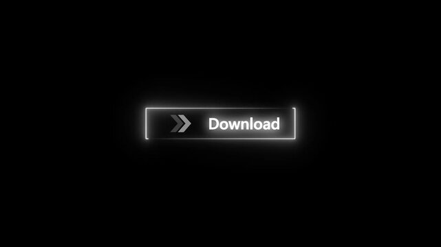Glowing neon white outline of a download button with directional arrows on a stark black background, symbolizing digital action and online access