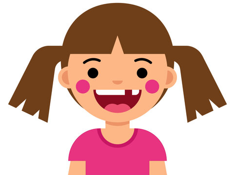 Happy Little Girl with Missing Tooth Flat Vector Illustration