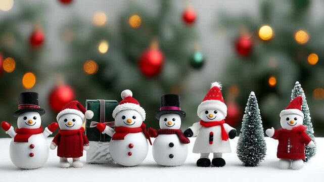 AI-generated video of four cheerful Snow White characters dancing and celebrating together with sparkling gifts and festive Christmas magic.