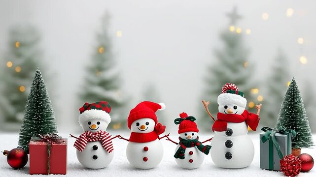 AI-generated video of four cheerful Snow White characters dancing and celebrating together with sparkling gifts and festive Christmas magic.