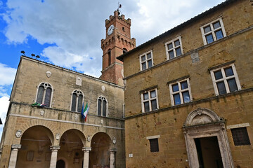 Obraz premium Pienza, the Town Hall in Piazza Pio II, Val d'Orcia, Tuscany, Italy