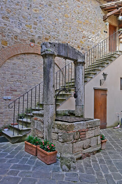San Quirico d'Orcia, the internal courtyard of the Spedale della Scala, Siena, Val d'Orcia, Tuscany, Italy