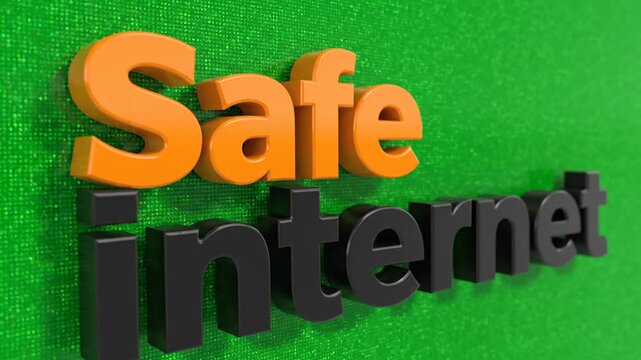 Safe internet 3D text on green textured background