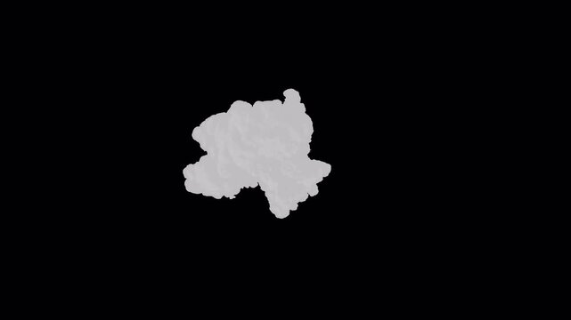 Realistic smoke puff animation with alpha channel transparent background, cloud smoke explosion effect