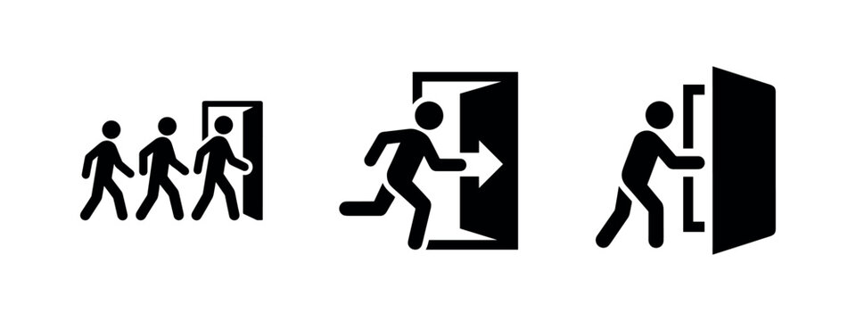 Emergency Exit and Evacuation Route Icons - Safety and Escape Direction Symbols