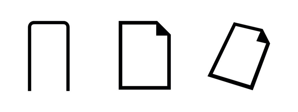 Set of document outline icons. Paper, file, and blank page symbols for office, education, or content creation.