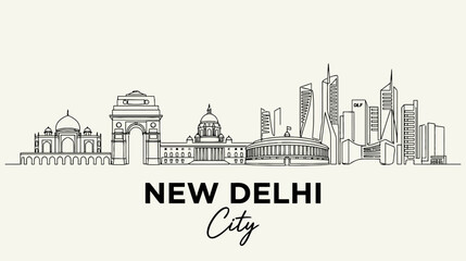 Obraz premium New Delhi Skyline - Iconic Landmarks and Modern Architecture Line Art