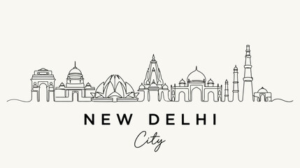 Obraz premium New Delhi Skyline Silhouette - India Capital City Architecture Line Drawing