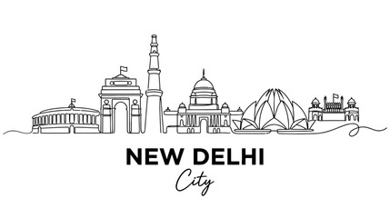 Obraz premium New Delhi Skyline - Iconic Landmarks in Continuous Line Art
