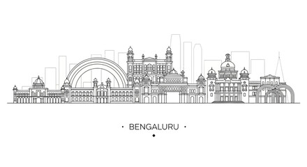 Obraz premium Bengaluru Skyline Vector Art: Indian City Architecture Outline Drawing