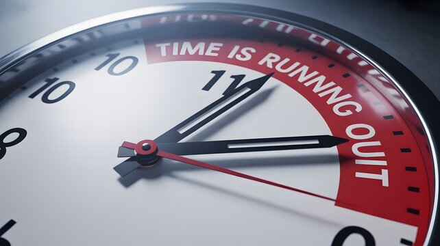 A modern analog clock with a prominent red warning zone indicating time is running out