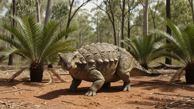 Armored Minmi Dinosaur Standing in Prehistoric Woodland