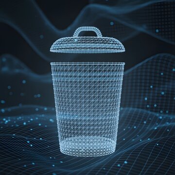 Cybernetic grid patterned delete symbol for digital information removal and storage cleanup