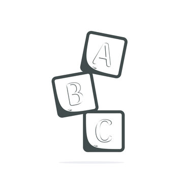ABC on wooden blocks with outline. ABC letters alphabet on wooden cube blocks in pillar form on white background. Learn foreign languages. English for beginners.