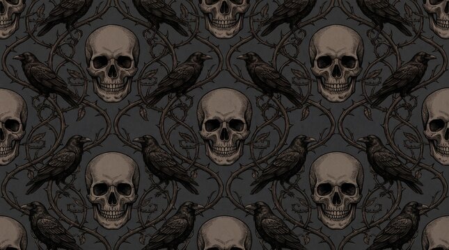 Vintage Gothic Engraved Halloween Seamless Background