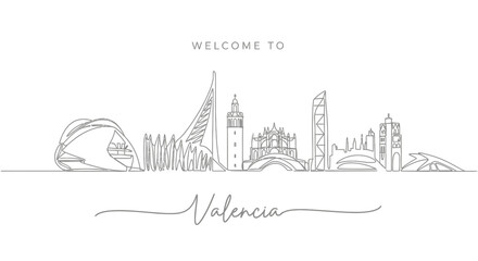 Obraz premium Valencia Skyline Line Drawing - Modern Architecture Cityscape Panorama