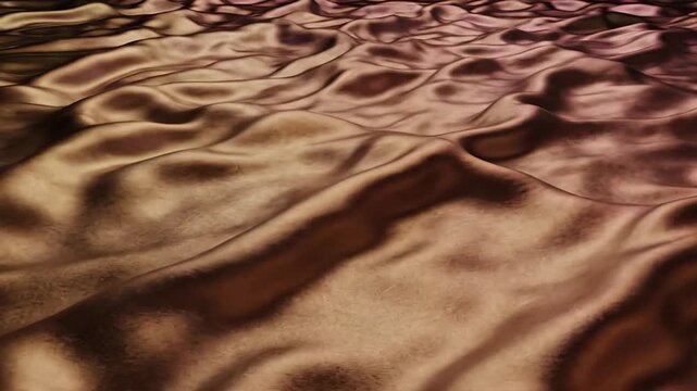 Animated iridescent satin waves rippling across smooth abstract background in purple gold and green motion graphics