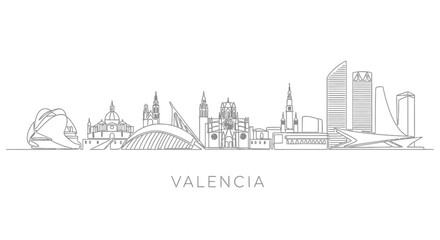 Obraz premium Valencia Skyline Outline - Modern Architecture & Historic Buildings