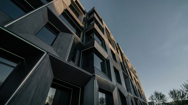 Modern Corporate Architecture Facade with Strong Lines for Business Innovation