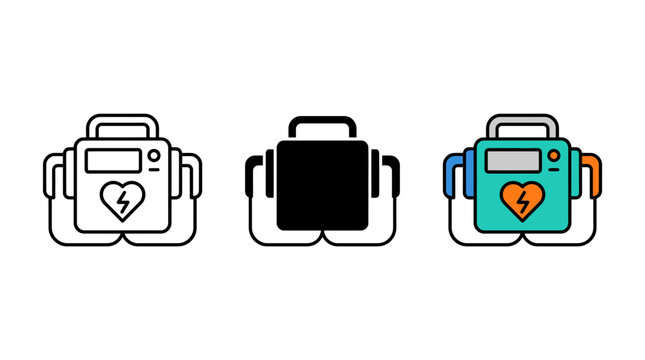 Medical defibrillator emergency device icon in outline glyph and color with defibrillator