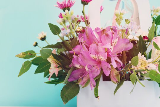 image of romantic and delicate flowers on pastel background