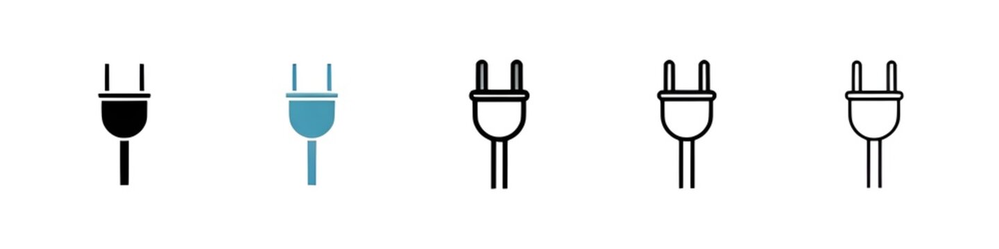 Plug adapter icons pack in black and blue. Thin line customizable illustration. Contour symbol. Vector isolated outline drawing. Editable stroke