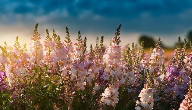 Delicate Matthiola Incana Flowers With Pastel Hued Blooms And Soft Hairy Leaves In A Vibrant Field On A Sunny Day