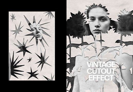Vertical Vintage Cutout Effect For Poster And Print Design
