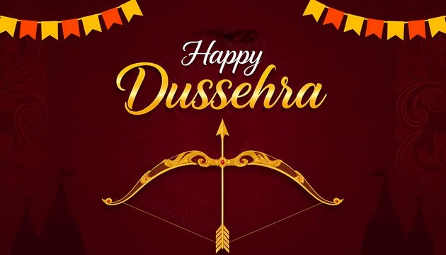 Golden Bow and Arrow Background for Happy Dussehra Festival Greeting. 
