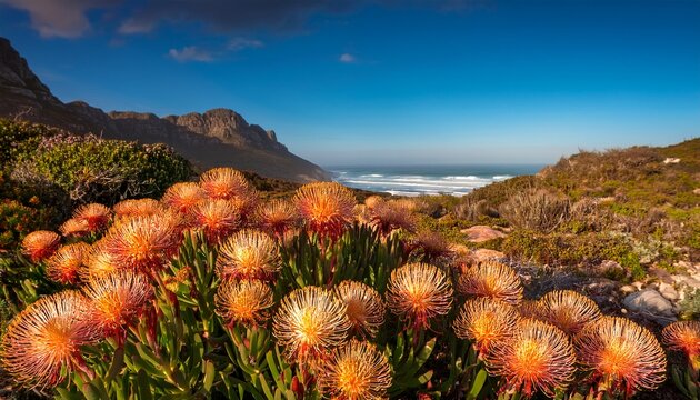 Pincushion Flowers Leucospermum Cordifolium In Natural Habitat Cape Peninsula South Africa