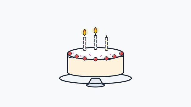 Minimalist birthday cake vector illustration with three candles on a stand and cherry toppings for celebration and anniversary design
