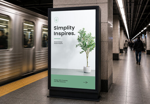 Vertical Subway Advertisement Billboard Mockup