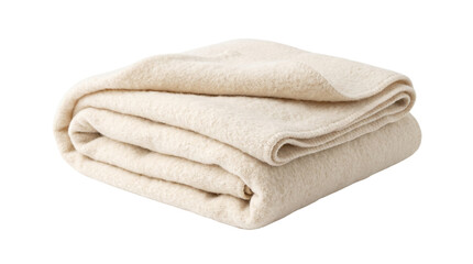 Folded soft beige fleece blanket isolated on a white background © PixelAura