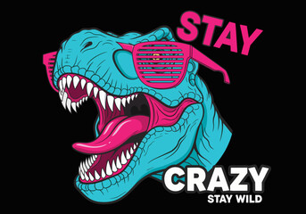 Naklejka premium Vibrant turquoise Tyrannosaurus Rex with pink sunglasses and tongue out, isolated on transparent background, ideal for t-shirt designs, party invitations and fun social media graphics.