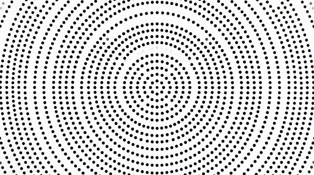 Geometric concentric circle mandala pattern made of black dots on white wall background, created with generative ai.
