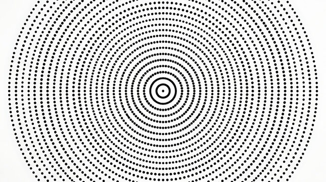 Abstract concentric dotted circle pattern with continuous center rings on white background, created with generative ai.
