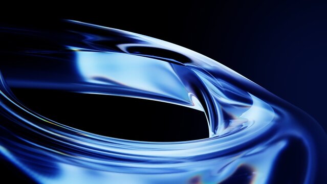 Glossy glass ring form floating on a dark blue background.