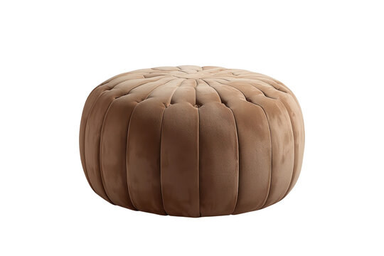 Taupe pleated round pouf with central tuft