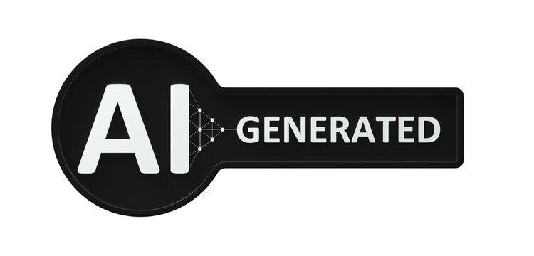 AI Generated Content Badge Icon with Neural Network Nodes Isolated on Transparent Background - 3D rendering