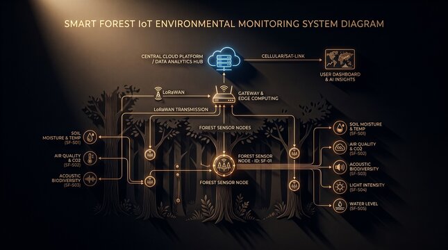 Smart Forest IoT Environmental Monitoring System Infographic Diagram