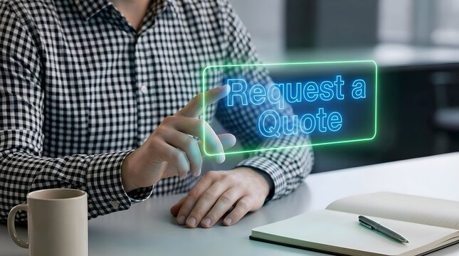 Digital Request a Quote Interface with Business Professional Touching Online Service Form, Customer Inquiry and Sales Communication