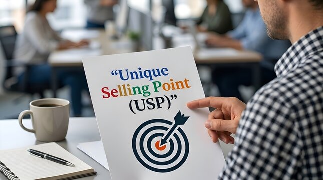 Unique Selling Point USP Business Concept with Target Symbol, Marketing Strategy and Competitive Advantage Presentation