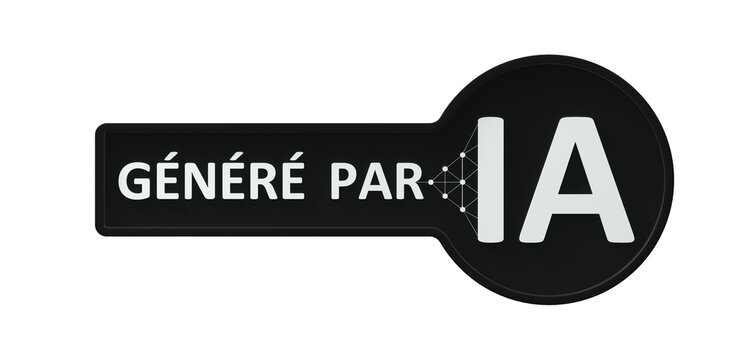 Badge et ic&ocirc;ne &laquo; AI Generated &raquo; avec r&eacute;seau de neurones sur fond transparent - rendu 3D