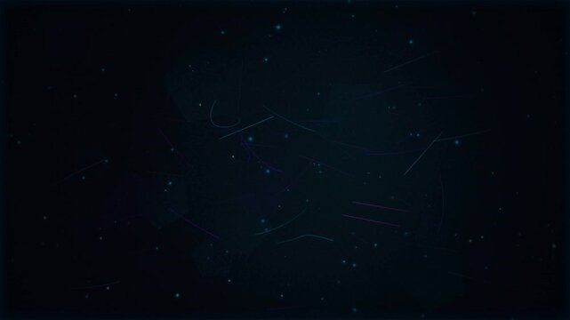 Abstract neon lines and glowing particles drifting on dark background, perfect for sci-fi intros, tech promos and digital art projects