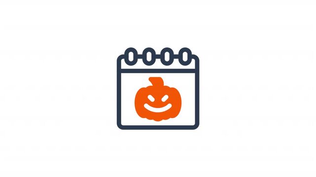 animated calendar icon with jack-o-lantern pumpkin face line animation