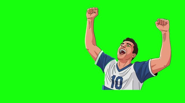 Cheering Soccer Player Celebrating Victory on Green Screen