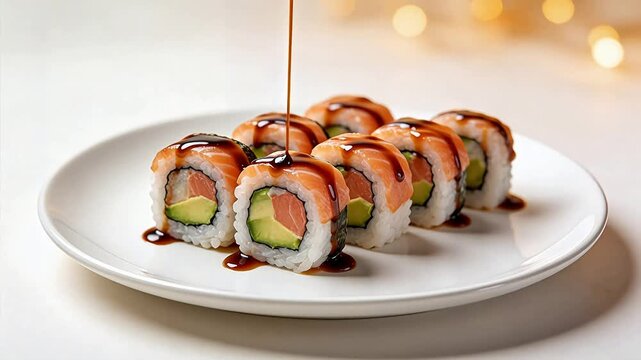 Sushi rolls with salmon and avocado