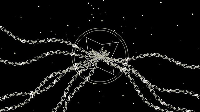 Cursed Sealing Chains and Geometric Magic Circle Background on Dark Background